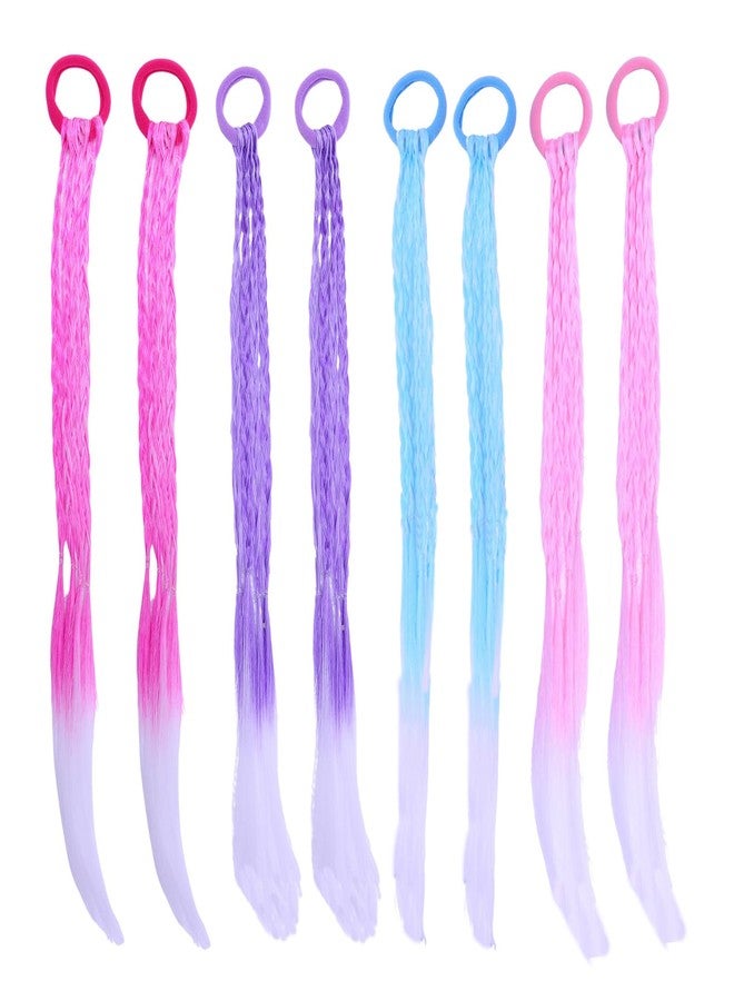 RJMBMUP 8 Pcs Thin Braided Hair Extensions for Girls - 4 Omber Colors Delicate Boho Braids Festival & Party Hair Accessories Hairpieces Ponytail with Rubber Bands - Image 1